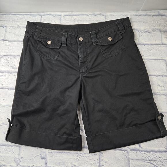 Riders Women's Denim Shorts Black Tabbed Cuff size 16M Small Button Flap Pockets - Picture 2 of 11